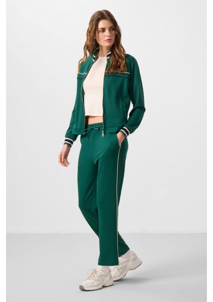 Yeşil Yumuşak Dokulu Triko Dik Yaka Oversize Kadın Eşofman Takım - 95350