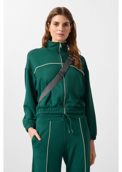 Yeşil Yumuşak Dokulu Dik Yaka Oversize Lastikli Kadın Eşofman Takım - 95349 fiyatları