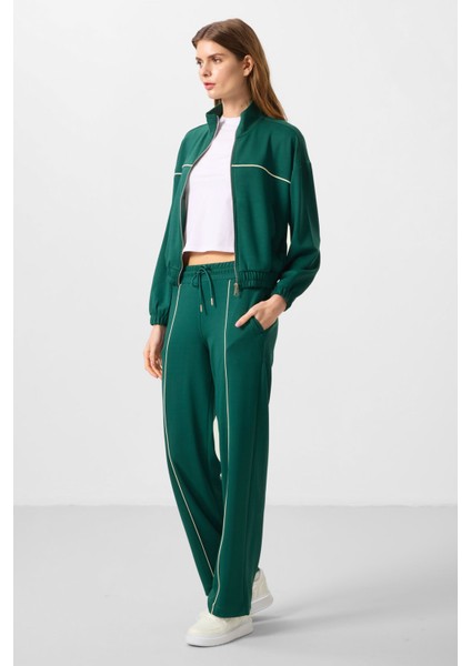 Yeşil Yumuşak Dokulu Dik Yaka Oversize Lastikli Kadın Eşofman Takım - 95349 indirimleri