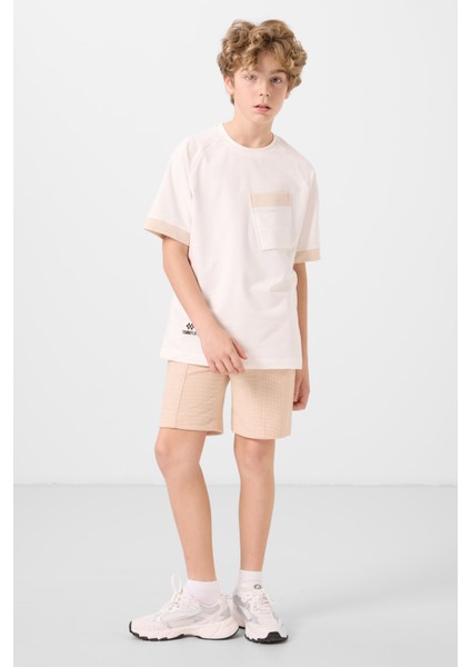 Bej Pamuklu Yumuşak Dokulu Standart Fit Basic Erkek Çocuk Şort - 11289