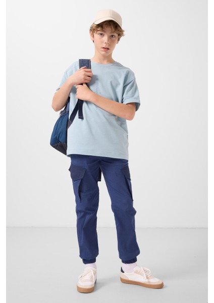 Açık Mavi Pamuklu Yumuşak Dokulu Oversize Baskılı Erkek Çocuk T-Shirt - 11301