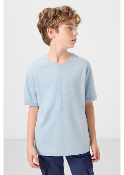 Açık Mavi Pamuklu Yumuşak Dokulu Oversize Baskılı Erkek Çocuk T-Shirt - 11301 fiyatları