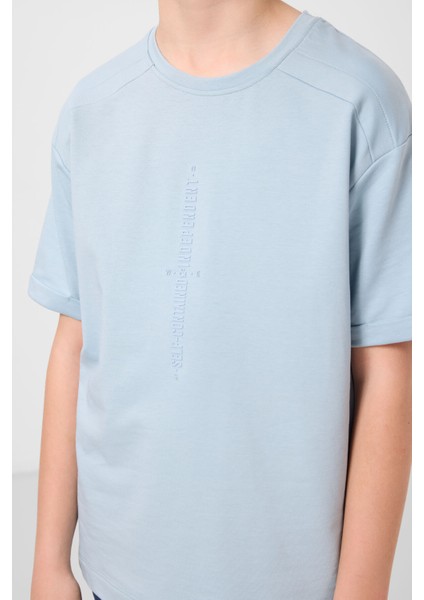 Açık Mavi Pamuklu Yumuşak Dokulu Oversize Baskılı Erkek Çocuk T-Shirt - 11301 indirimleri