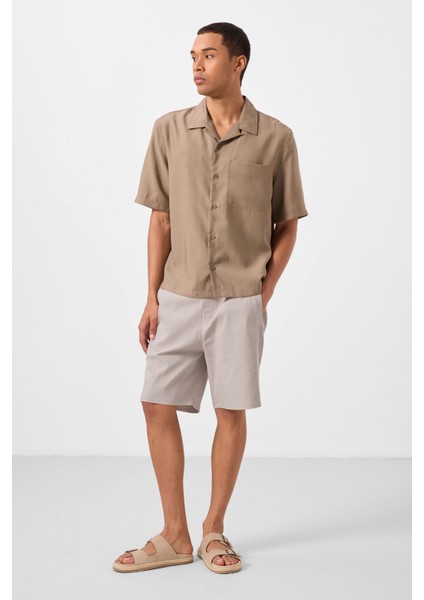 Taş Standart Fit Dokuma Hafif Esnek Chino Erkek Şort - 81292