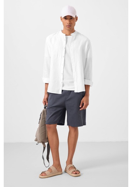 Gri Standart Fit Dokuma Hafif Esnek Chino Erkek Şort - 81291