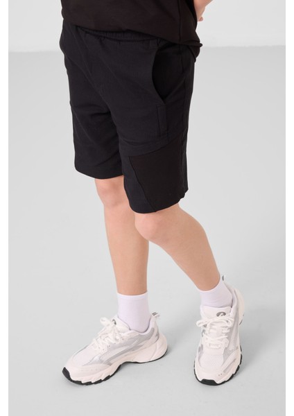Siyah Pamuklu Oversize Fit Dokuma Hafif Esnek Chino Erkek Çocuk Şort Takım - 11275 modelleri