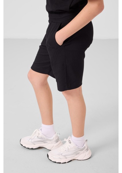 Siyah Pamuklu Oversize Fit Dokuma Hafif Esnek Chino Erkek Çocuk Şort Takım - 11276 fırsatları