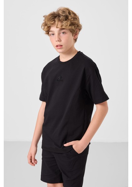 Siyah Pamuklu Oversize Fit Dokuma Hafif Esnek Chino Erkek Çocuk Şort Takım - 11276 indirimleri