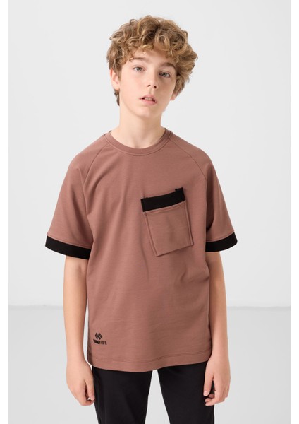 Tarçın Pamuklu Yumuşak Dokulu Oversize Cep Detaylı Erkek Çocuk T-Shirt - 11295
