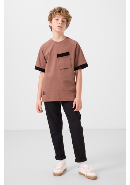 Tarçın Pamuklu Yumuşak Dokulu Oversize Cep Detaylı Erkek Çocuk T-Shirt - 11295 fiyatları