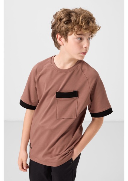 Tarçın Pamuklu Yumuşak Dokulu Oversize Cep Detaylı Erkek Çocuk T-Shirt - 11295 modelleri