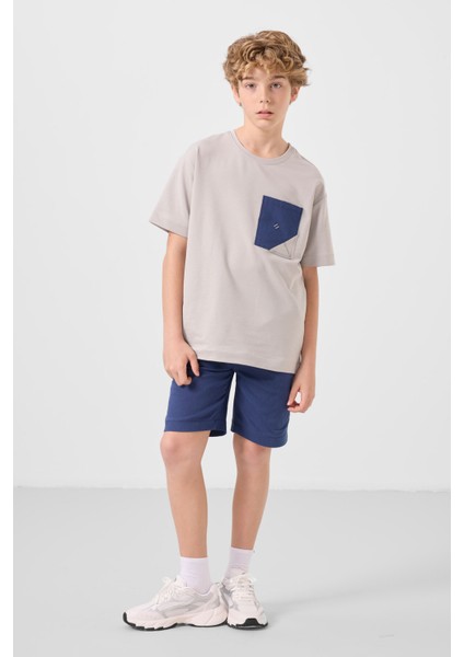 Taş-Parlament Pamuklu Oversize Fit Dokuma Hafif Esnek Chino Erkek Çocuk Şort Takım - 11278