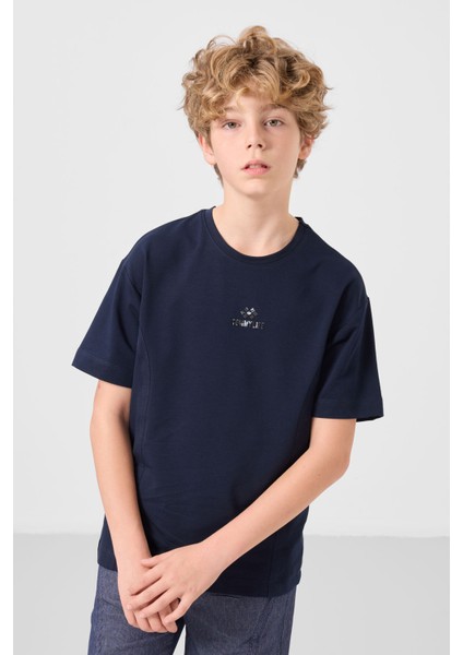 Lacivert-Kot Lacivert Pamuklu Oversize Fit Dokuma Hafif Esnek Chino Erkek Çocuk Şort Takım - 11276 modelleri