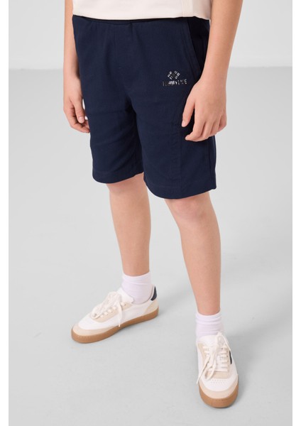 Ekru-Lacivert Pamuklu Oversize Fit Dokuma Hafif Esnek Chino Erkek Çocuk Şort Takım - 11276 fiyatları