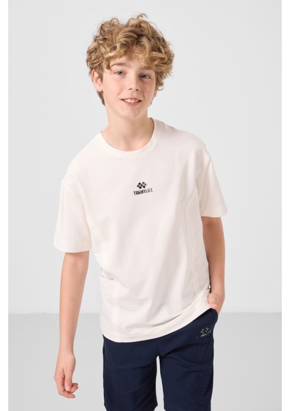 Ekru-Lacivert Pamuklu Oversize Fit Dokuma Hafif Esnek Chino Erkek Çocuk Şort Takım - 11276 indirimleri