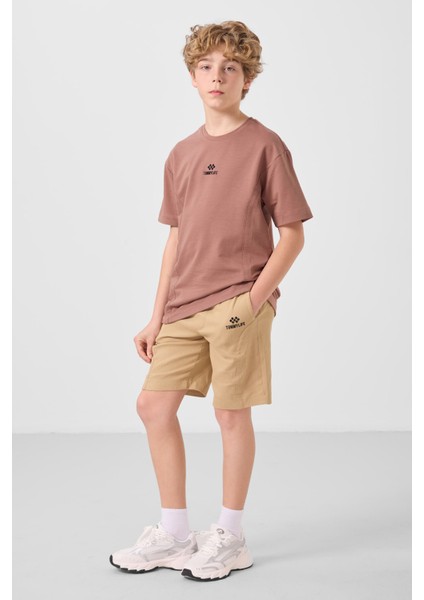 Tarçın-Koyu Bej Pamuklu Oversize Fit Dokuma Hafif Esnek Chino Erkek Çocuk Şort Takım - 11276 modelleri