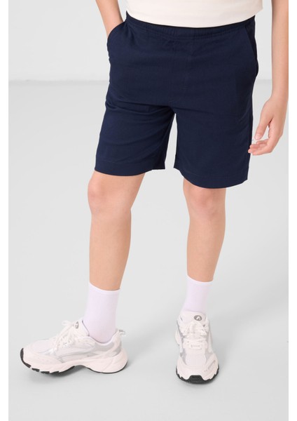 Ekru-Lacivert Pamuklu Oversize Fit Dokuma Hafif Esnek Chino Erkek Çocuk Şort Takım - 11278 fiyatları