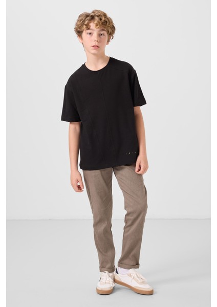 Siyah Pamuklu Yumuşak Dokulu Oversize Basic Erkek Çocuk T-Shirt - 11297 fiyatları