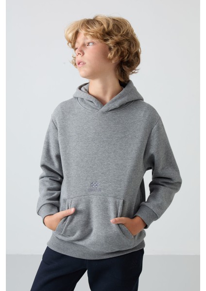 Gri Melanj Pamuklu Kalın İçi Tüylü Yumuşak Dokulu Standart Fit Baskılı Erkek Çocuk Sweatshirt - 11215 fırsatları