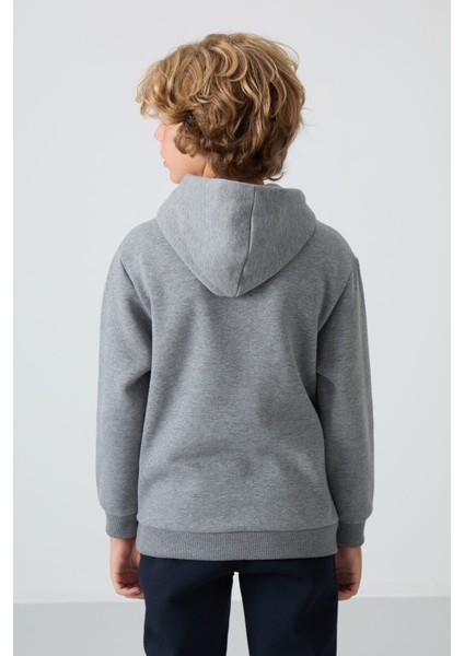 Gri Melanj Pamuklu Kalın İçi Tüylü Yumuşak Dokulu Standart Fit Baskılı Erkek Çocuk Sweatshirt - 11215 indirimleri