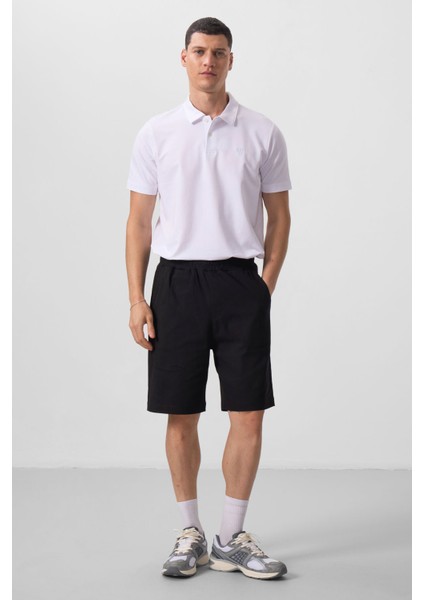 Siyah Standart Fit Dokuma Hafif Esnek Chino Erkek Şort - 81290