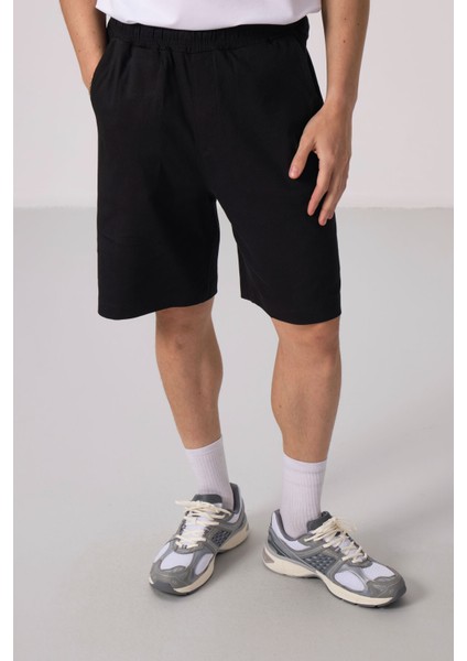 Siyah Standart Fit Dokuma Hafif Esnek Chino Erkek Şort - 81290 fırsatları