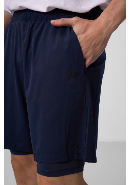 Indigo Polyester Ince Yumuşak Standart Fit Erkek Taytlı Şort - 81287 indirimleri