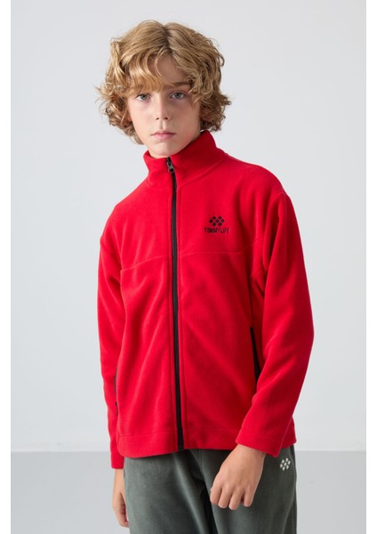Kırmızı Kalın Yumuşak Dokulu Standart Fit Nakışlı Polar Erkek Çocuk Sweatshirt - 11223