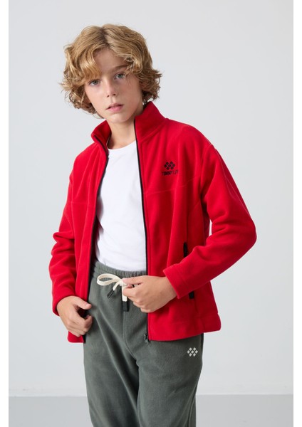 Kırmızı Kalın Yumuşak Dokulu Standart Fit Nakışlı Polar Erkek Çocuk Sweatshirt - 11223 indirimleri