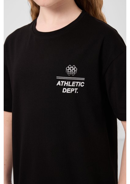 Siyah Pamuklu O Yaka Oversize Fit Baskılı Kız Çocuk T-Shirt - 75178 fırsatları