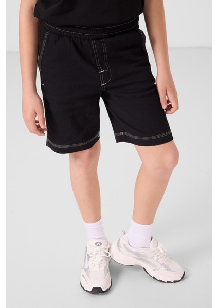 Siyah Pamuklu Oversize Fit Dokuma Hafif Esnek Chino Erkek Çocuk Şort Takım - 11279 fiyatları