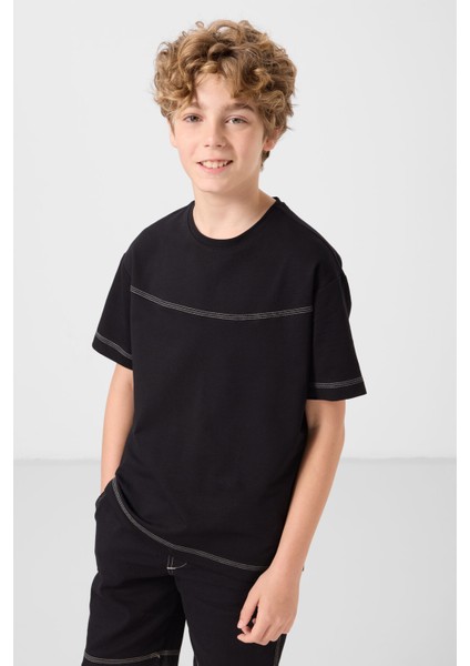 Siyah Pamuklu Oversize Fit Dokuma Hafif Esnek Chino Erkek Çocuk Şort Takım - 11279 modelleri