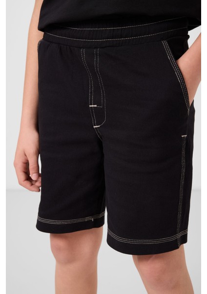 Siyah Pamuklu Oversize Fit Dokuma Hafif Esnek Chino Erkek Çocuk Şort Takım - 11279 fırsatları