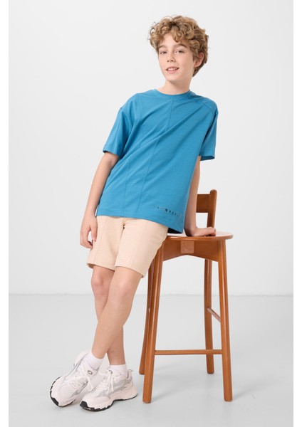Petrol Mavi Pamuklu Yumuşak Dokulu Oversize Basic Erkek Çocuk T-Shirt - 11297
