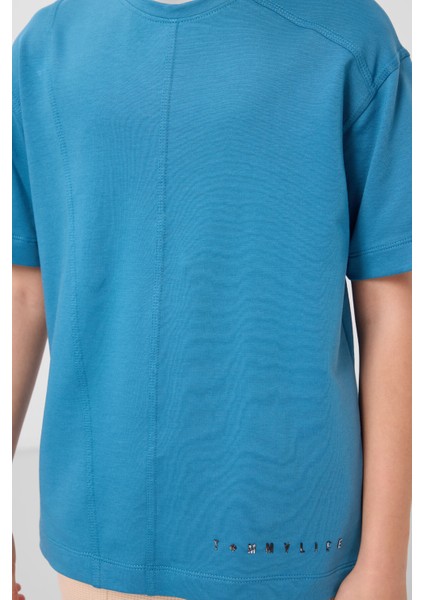 Petrol Mavi Pamuklu Yumuşak Dokulu Oversize Basic Erkek Çocuk T-Shirt - 11297 modelleri