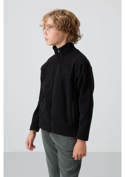 Siyah Kalın Yumuşak Dokulu Standart Fit Nakışlı Polar Erkek Çocuk Sweatshirt - 11223 fırsatları