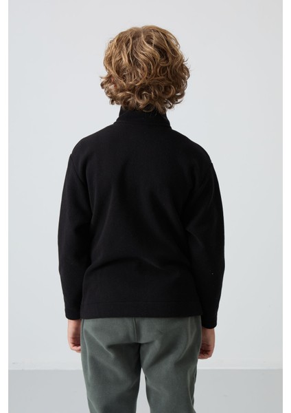 Siyah Kalın Yumuşak Dokulu Standart Fit Nakışlı Polar Erkek Çocuk Sweatshirt - 11223 indirimleri