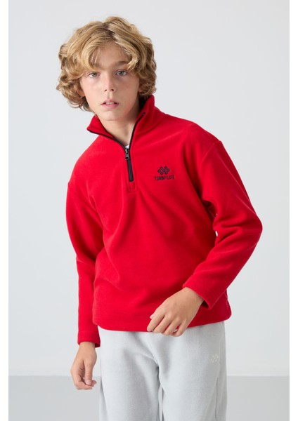 Kırmızı Kalın Yumuşak Dokulu Standart Fit Nakışlı Polar Erkek Çocuk Sweatshirt - 11221 fırsatları