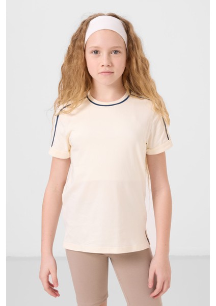 Ekru Pamuklu O Yaka Standart Fit Basic Kız Çocuk T-Shirt - 75177 fırsatları