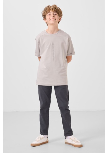 Gri Standart Fit Dokuma Hafif Esnek Chino Erkek Çocuk Pantolon - 11272