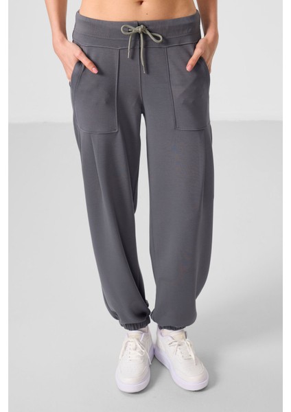 Koyu Gri Yumuşak Dokulu Cep Detalı Rahat Form Kadın Pantolon - 94672 fiyatları