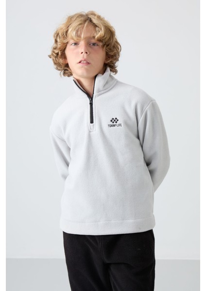 Taş Kalın Yumuşak Dokulu Standart Fit Nakışlı Polar Erkek Çocuk Sweatshirt - 11221