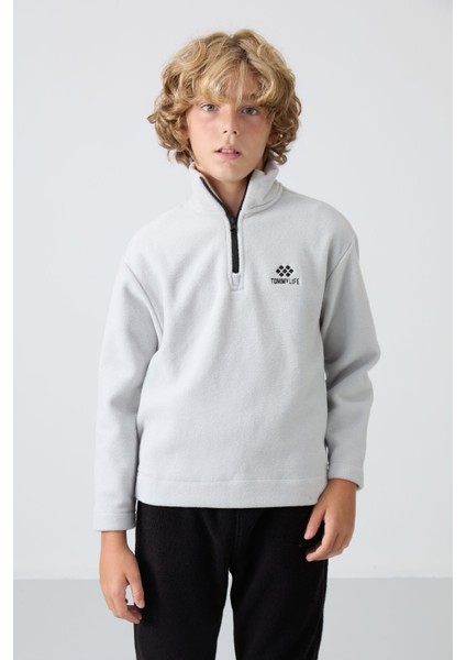 Taş Kalın Yumuşak Dokulu Standart Fit Nakışlı Polar Erkek Çocuk Sweatshirt - 11221 fırsatları