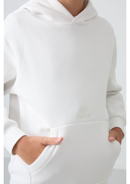 Ekru Pamuklu Kalın İçi Tüylü Yumuşak Dokulu Standart Fit Baskılı Erkek Çocuk Sweatshirt - 11215 fiyatları