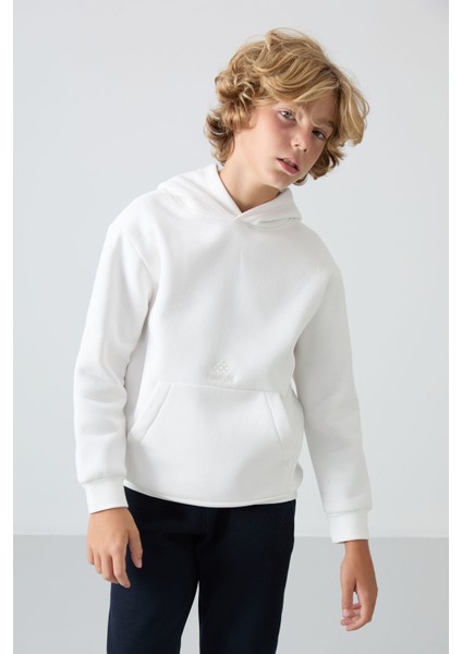 Ekru Pamuklu Kalın İçi Tüylü Yumuşak Dokulu Standart Fit Baskılı Erkek Çocuk Sweatshirt - 11215 fırsatları
