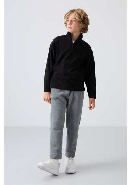 Siyah Kalın Yumuşak Dokulu Standart Fit Nakışlı Polar Erkek Çocuk Sweatshirt - 11221 fiyatları