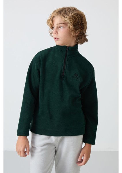 Çam Yeşil Kalın Yumuşak Dokulu Standart Fit Nakışlı Polar Erkek Çocuk sweatshirt - 11221 fırsatları