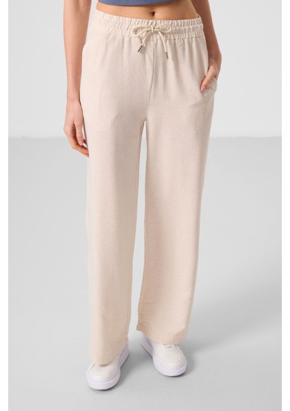 Bej Keten Geniş Paça Rahat Form Kadın Palazzo Pantolon - 94675 fiyatları