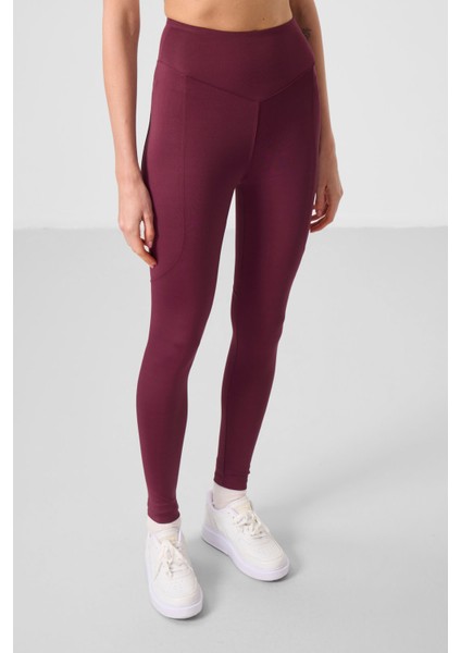 Bordo Polyester Standart Fit Esnek Performans Kadın Tayt - 94666 fırsatları