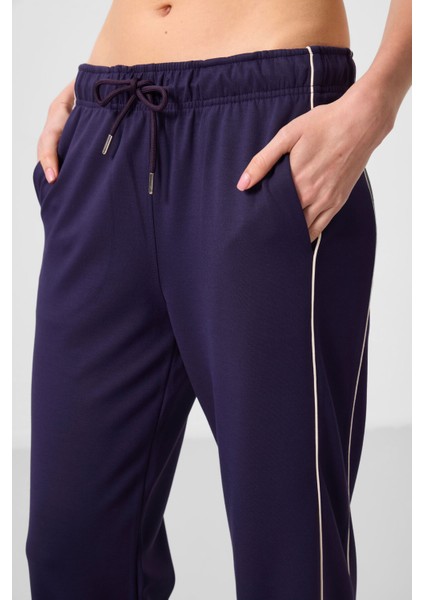 Koyu Mor Yumuşak Dokulu Yan Panel Detaylı Geniş Paça Kadın Palazzo Pantolon - 94669 modelleri